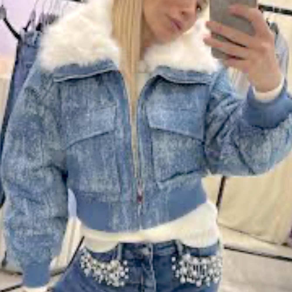 Fabulous Parisian faux fur trim denim jacket From Paris